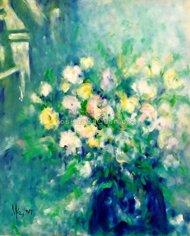 Flores En Azul Junto a La Ventana - 马里·Fe·罗梅罗·坎波